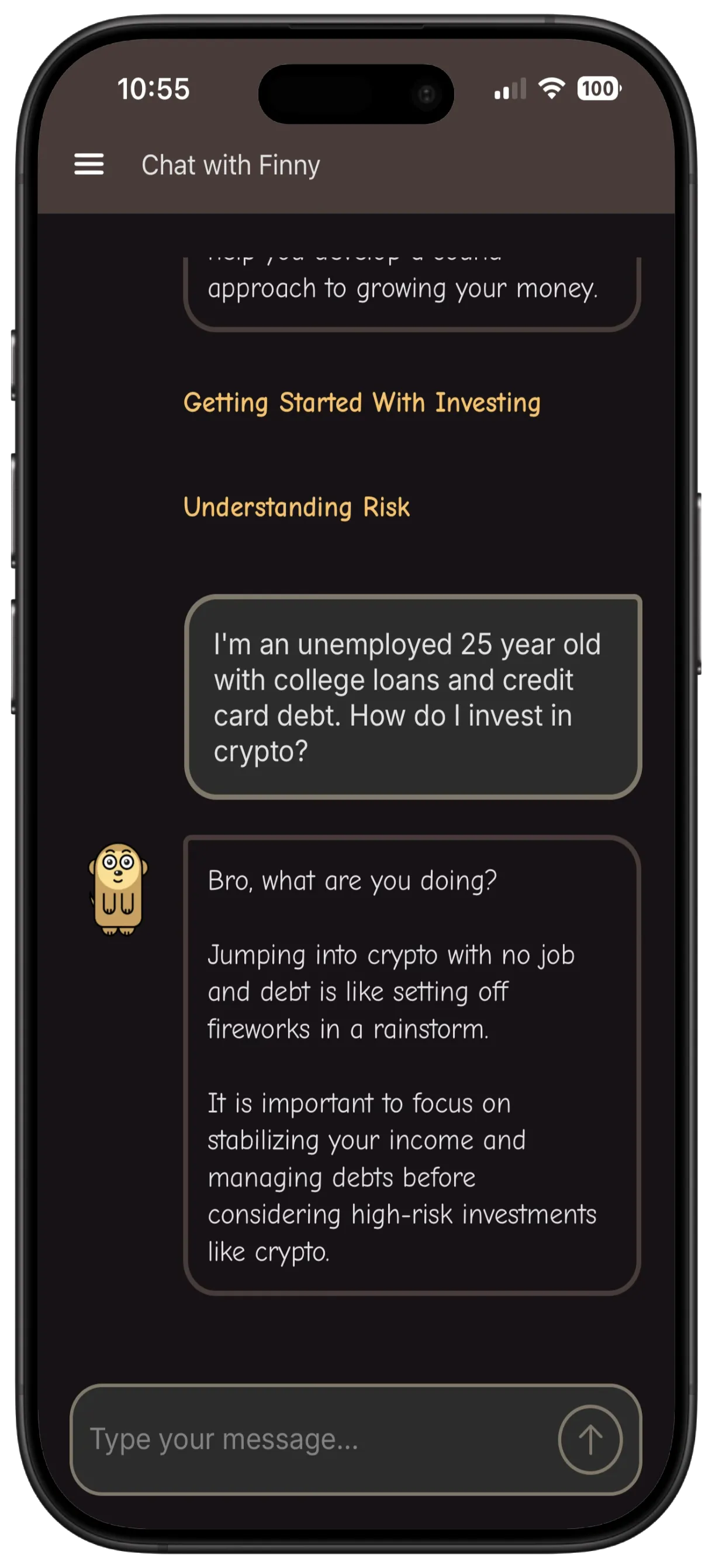 FinLit IQ giving supportive message